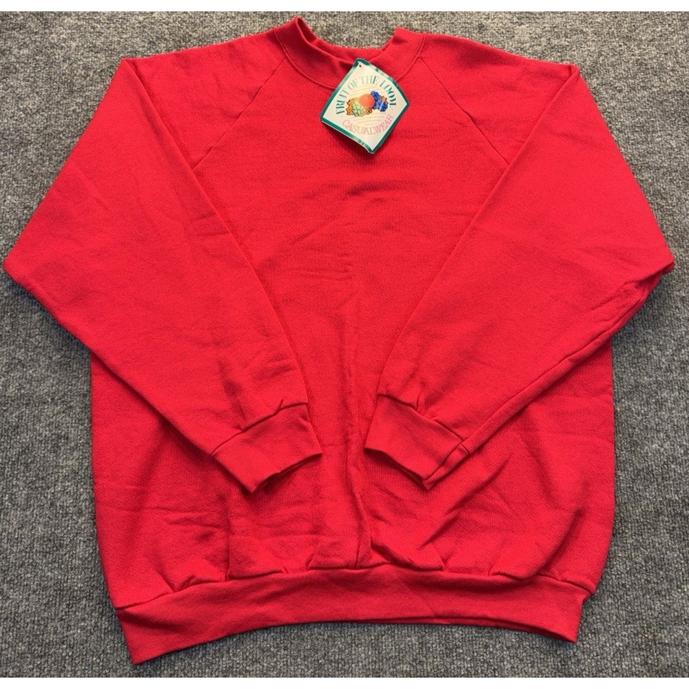 Vintage Fruit of the Loom Women's Large Red Raglan Sweatshirt USA Made NWT